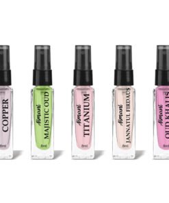 Aimani Men & Women Trial Pack Of 5 X 8ML Copper, Majistic Oud, Titanium, Annatul Firdaus, Oud Khalis